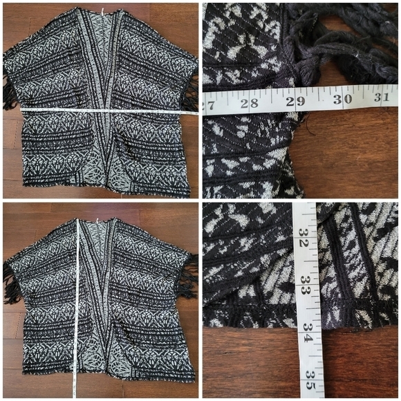 Free People UO Knit Oversized Fringe Kimono Poncho Women's XS/S Black & Gray - Picture 7 of 7